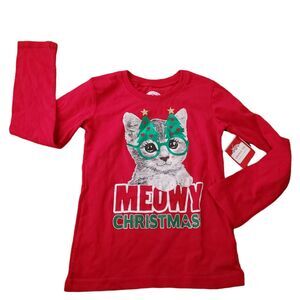 HOLIDAY TIME GIRLS CHRISTMAS SHIRT CAT MEOWY CHRISTMAS NOVELTY SIZE XS 4-5 NEW